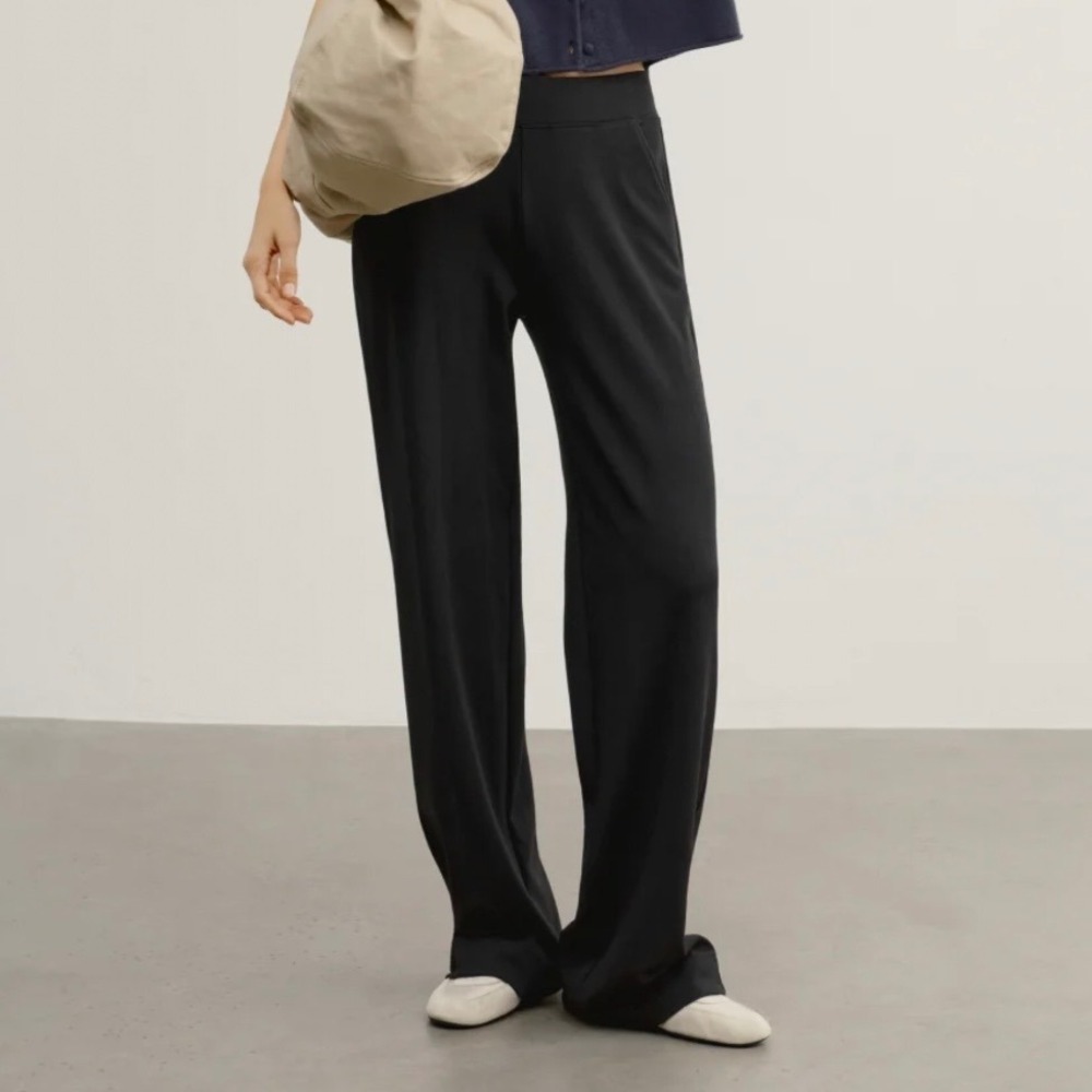 AYR The High Hopes Wide Leg Pants Pima Cotton Modal Black Lounge Size Large